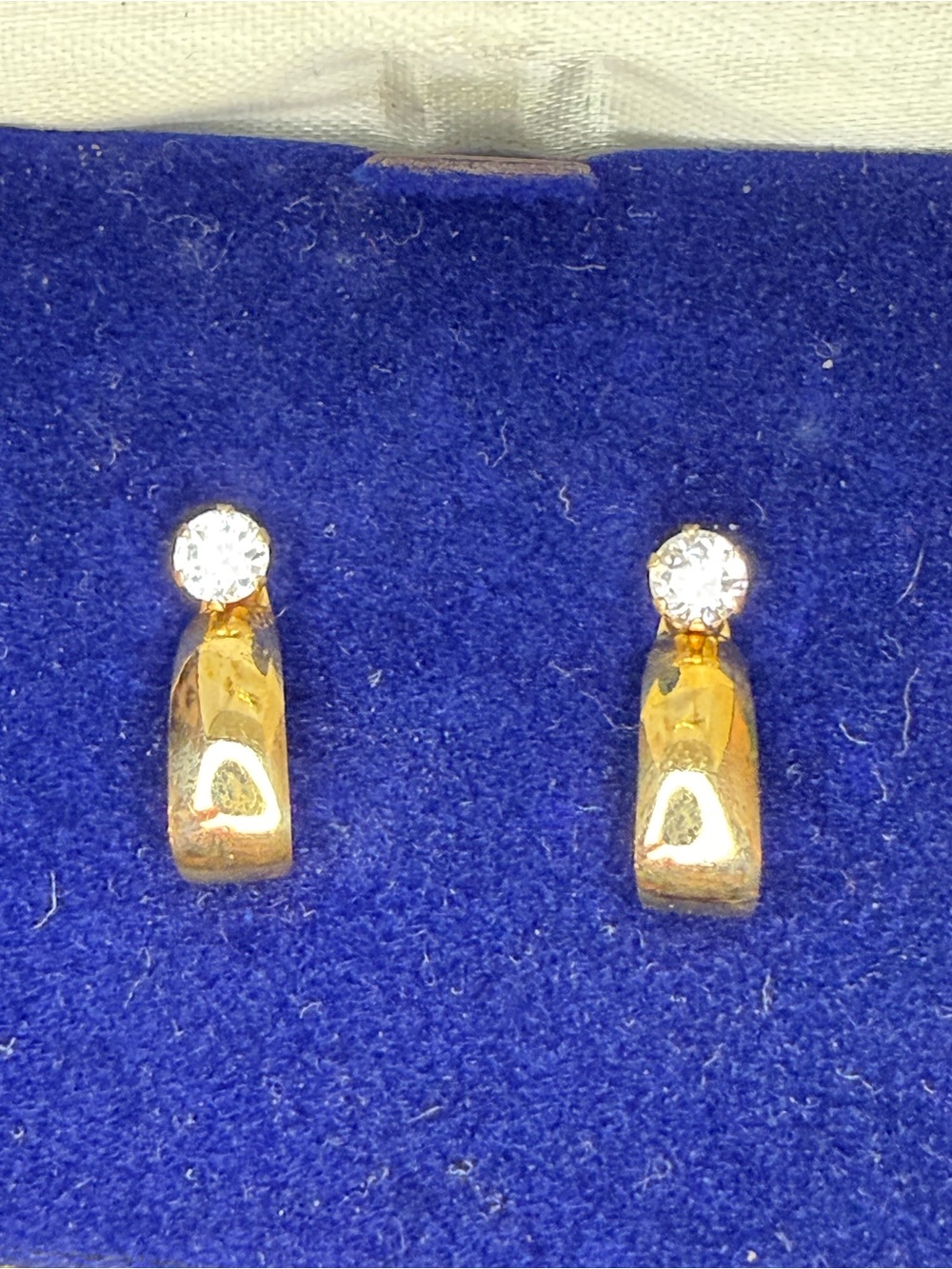 Gold Tone Hoop Drop Earrings with Clear Stone Accent